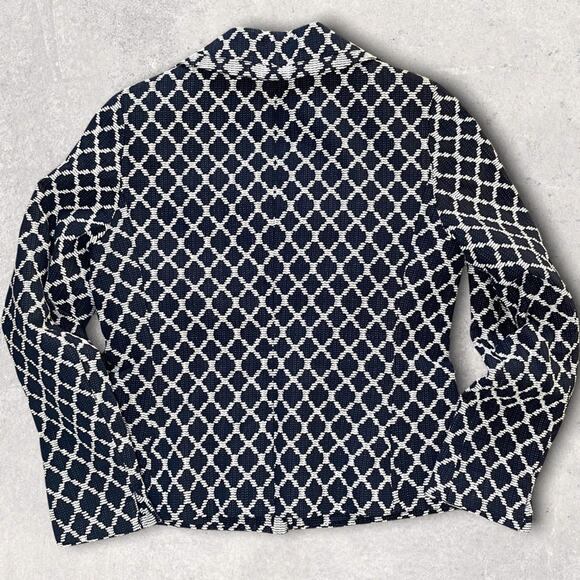 TALBOTS COTTON GEOMETRIC BLAZER JACKET BLUE WHITE 6p - Picture 2 of 8